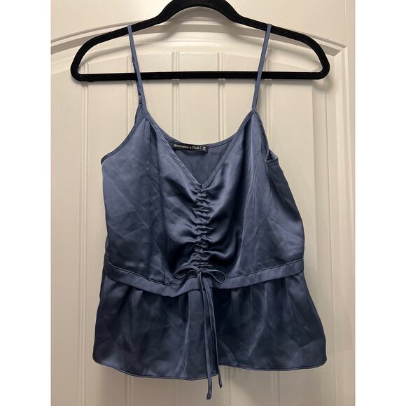 Abercrombie & Fitch Women’s Sleeveless Ruched Summer Satin Tank Top Size M Blue - Picture 2 of 4